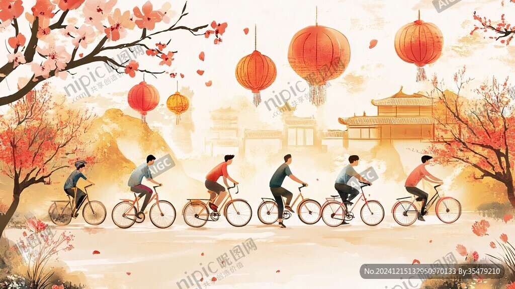 骑单车的青年人