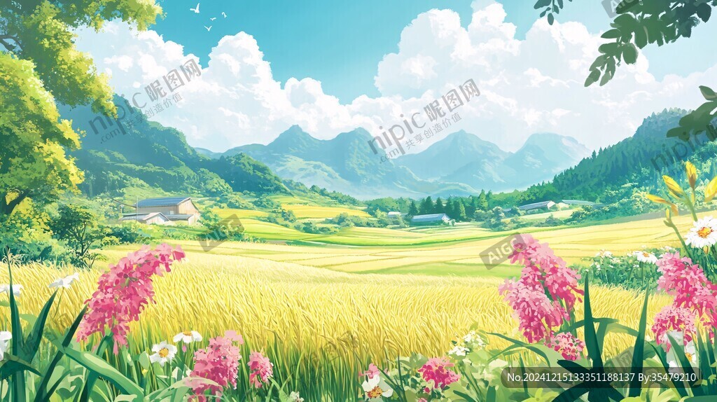 稻田风景插画