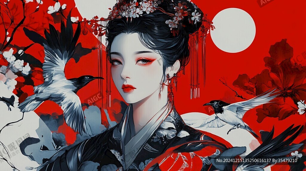 红衣少女设计古风