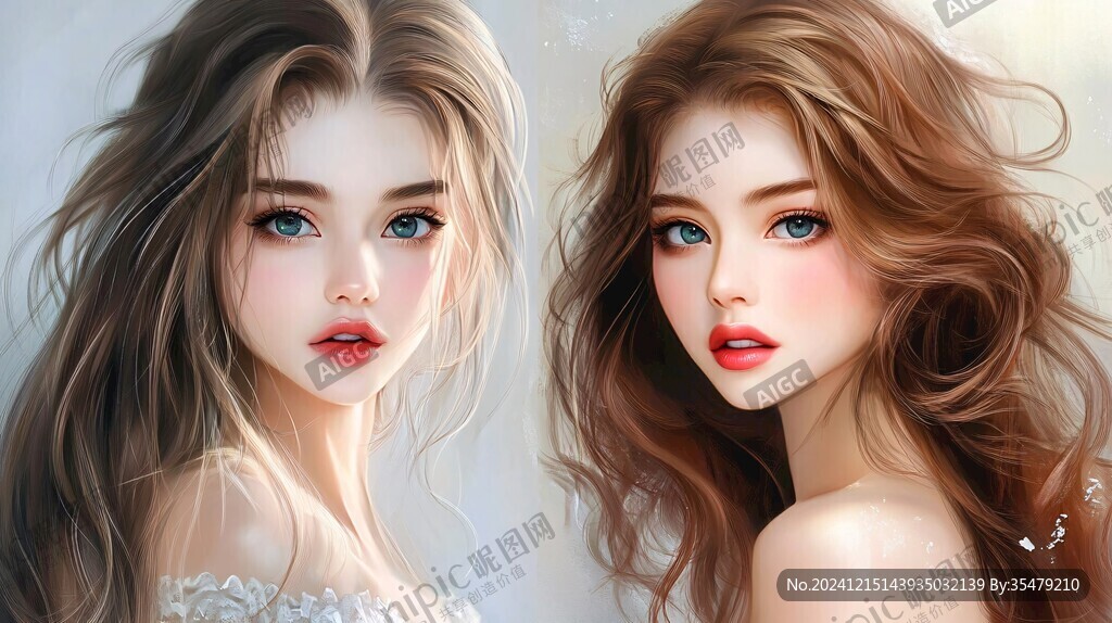 美女插画对比