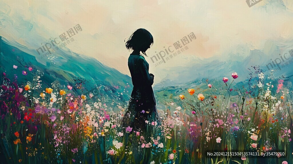 女孩风景画