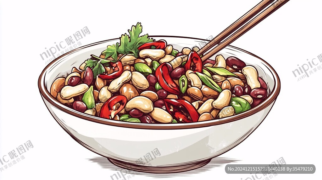 手绘炒豆插画