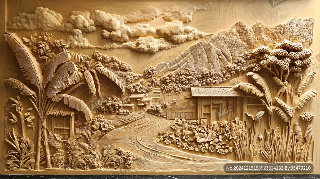 金色浮雕山水