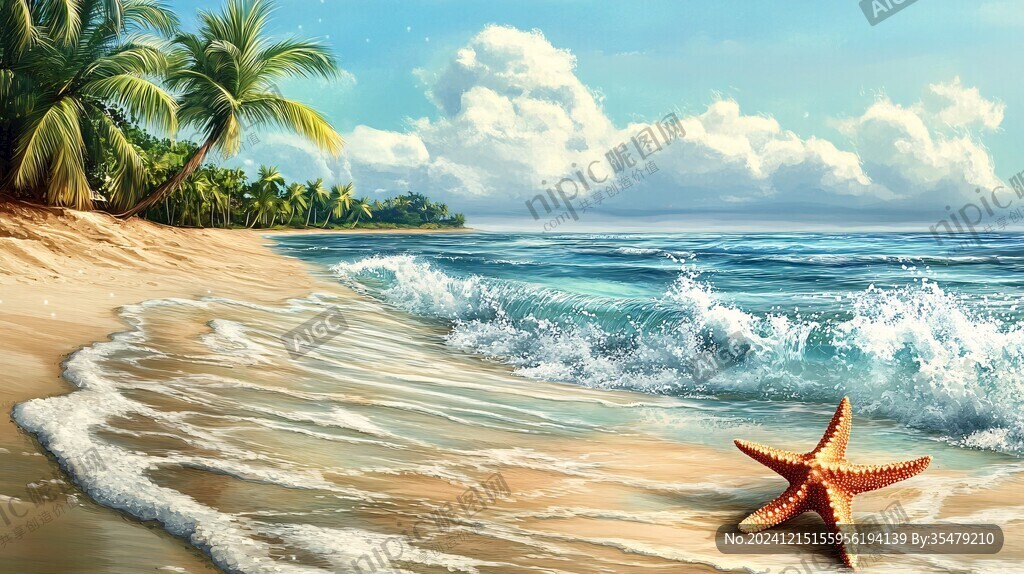 海滩唯美插画