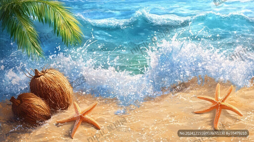 夏季唯美海滩插画
