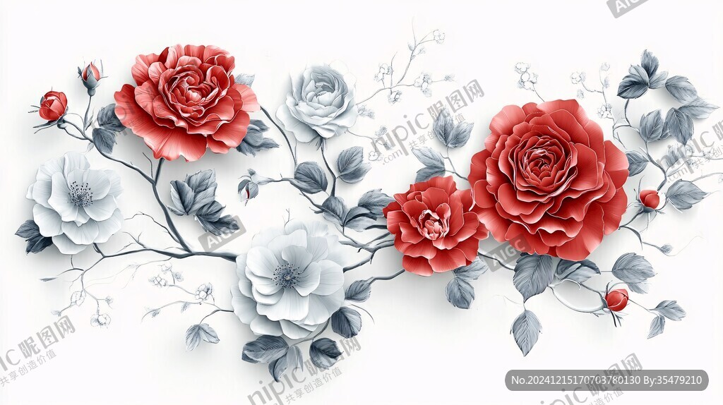 3d立体玫瑰花藤背景