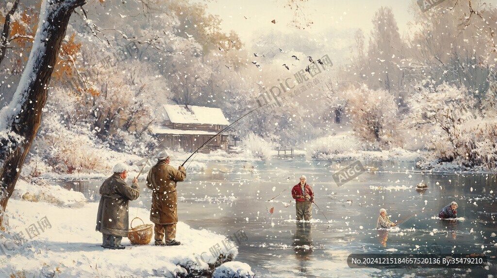 下雪钓鱼