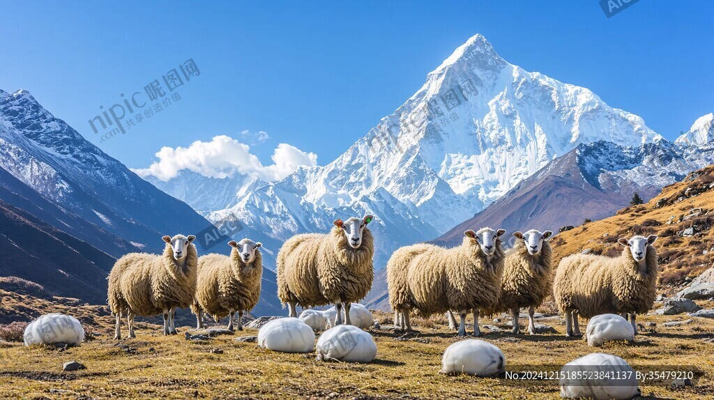 雪山脚下的羊群