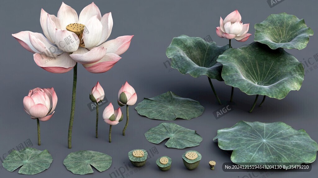 3d立体花卉荷花