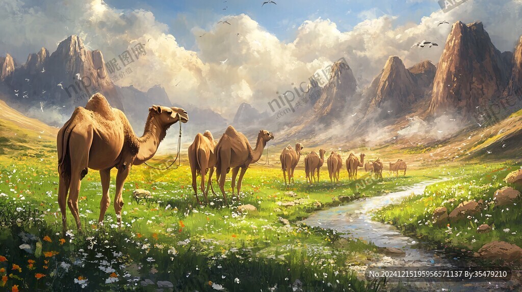 大漠骆驼风景