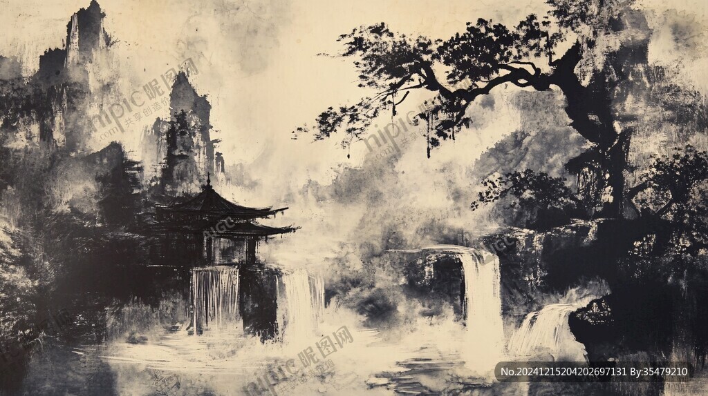 横店水彩水墨山水