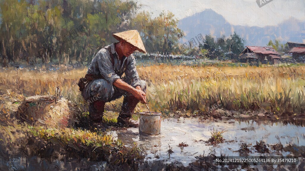 水稻田油画