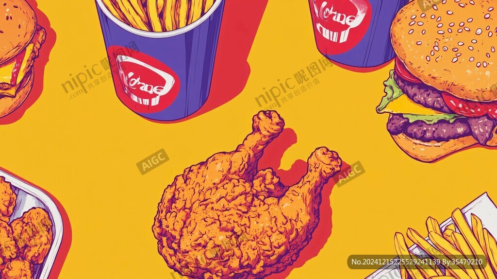 汉堡炸鸡插画