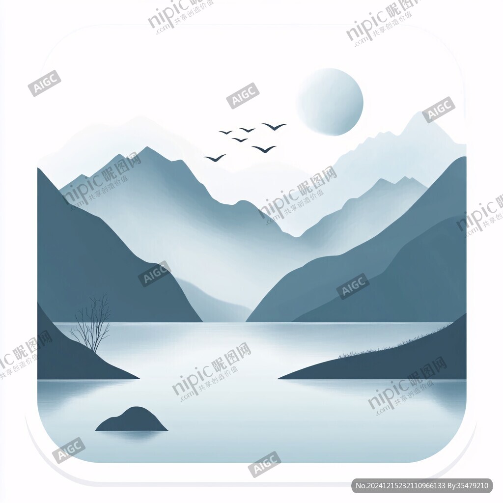 插画山水湖