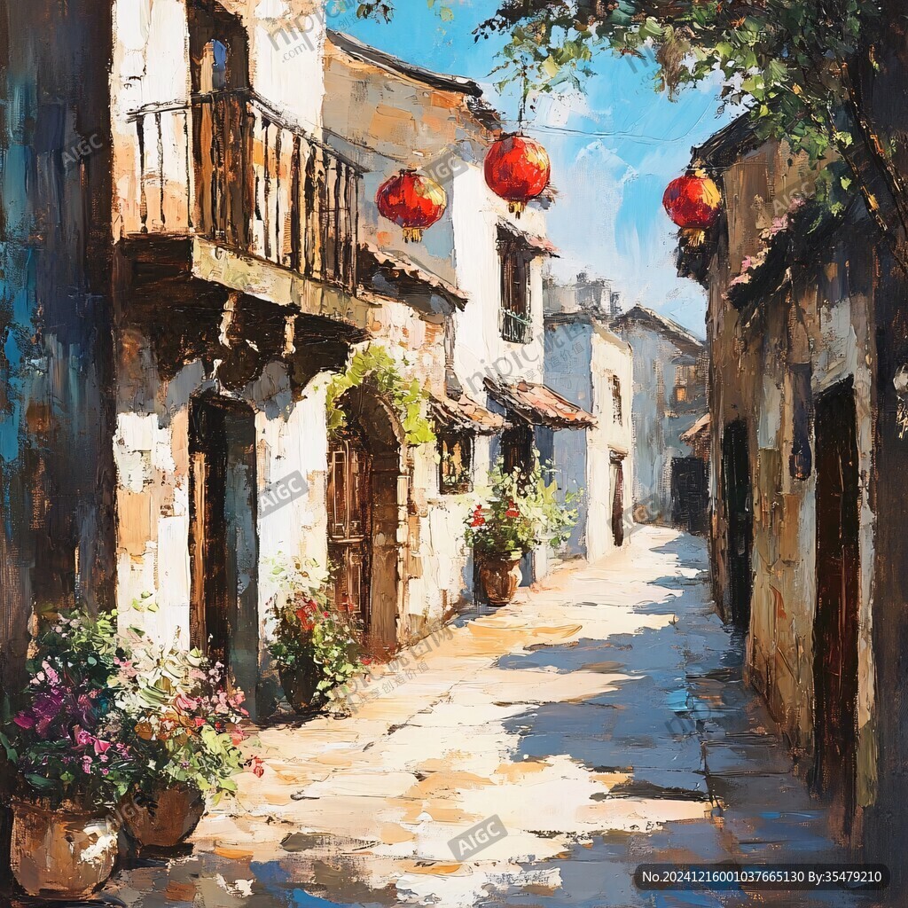 油画古街巷