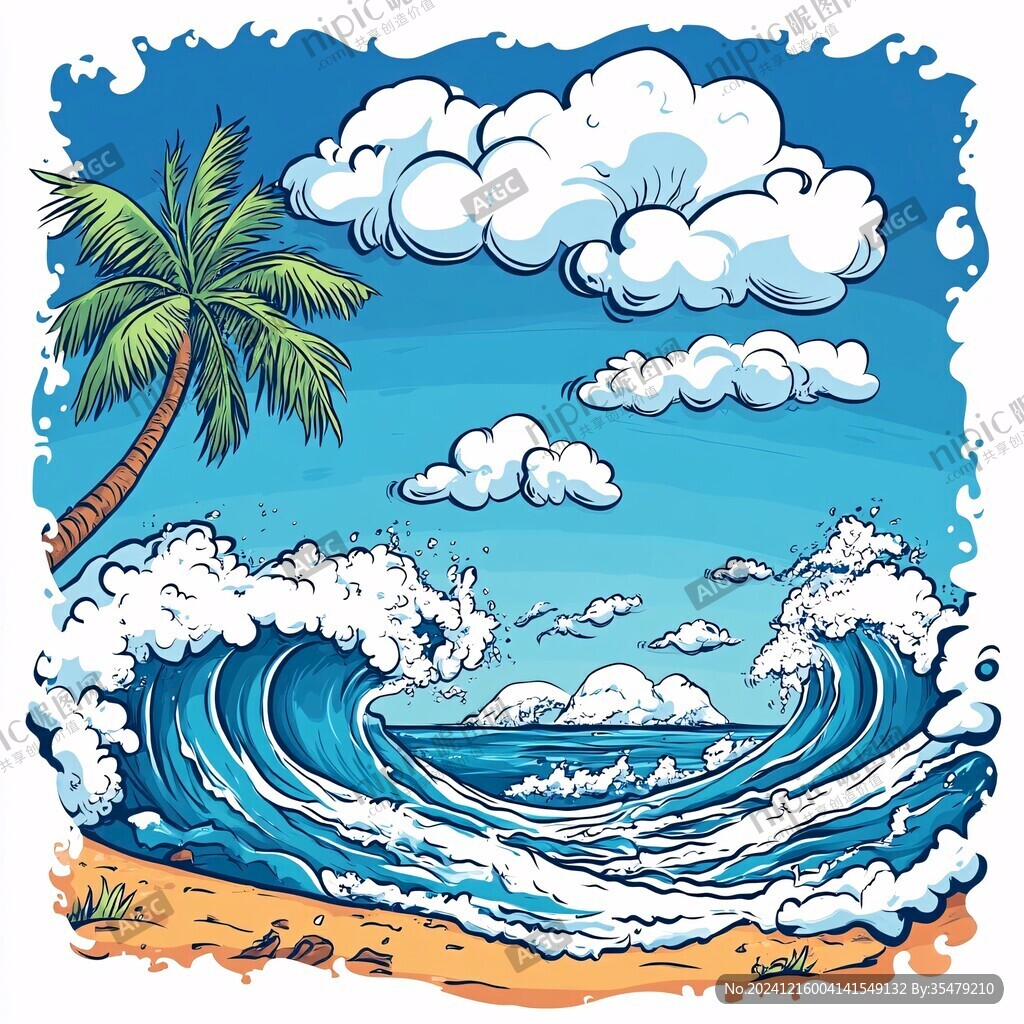 手绘海浪图