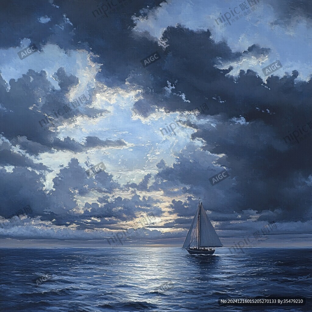 船帆大海油画