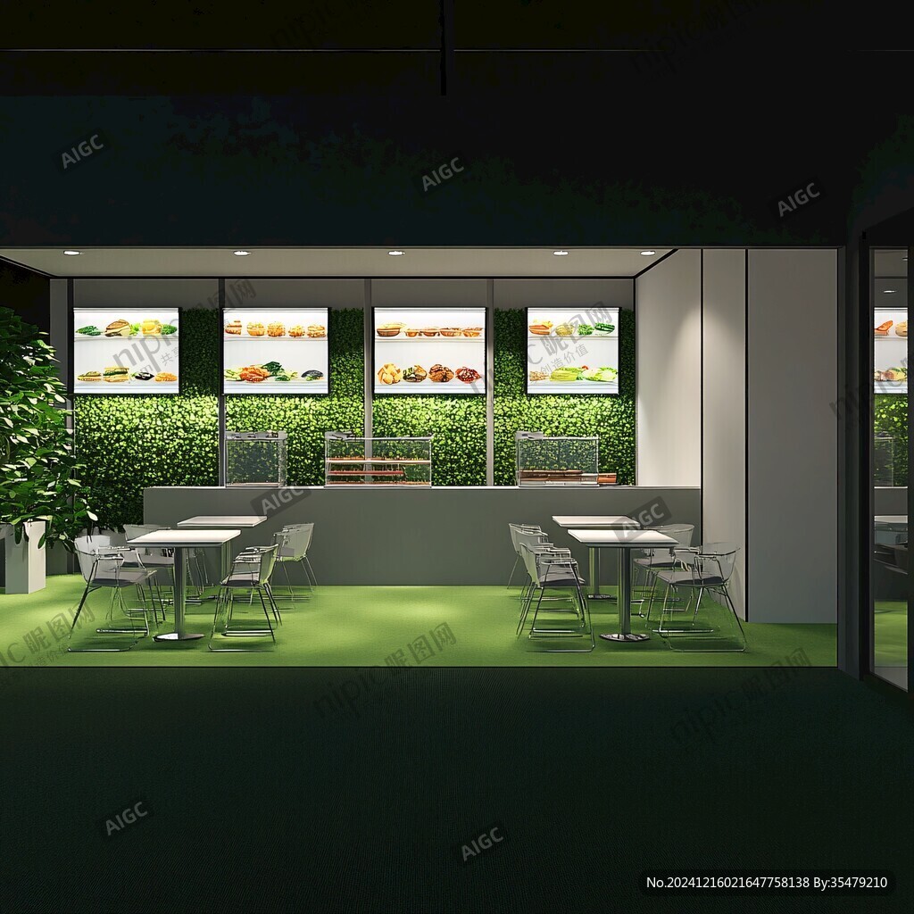 奶茶店绿植背景墙
