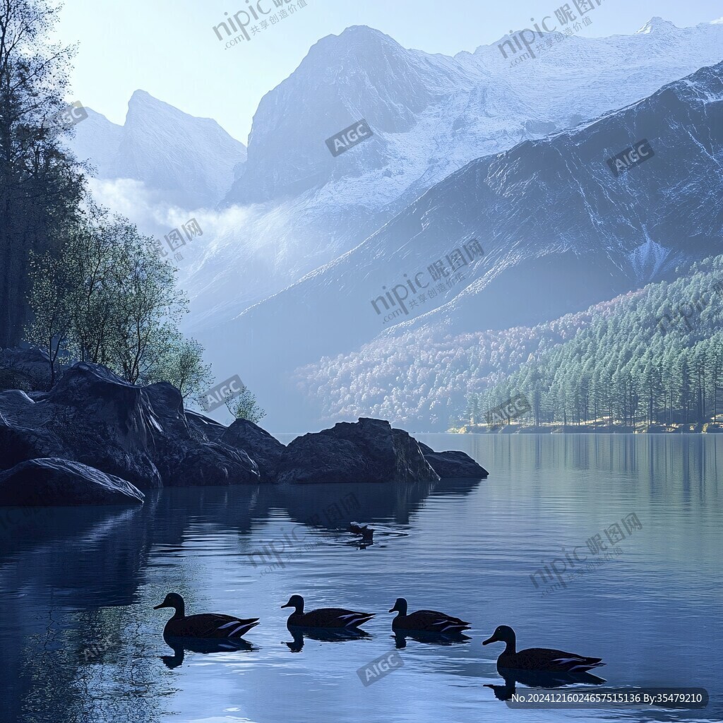 山水画风景画湖泊湖畔