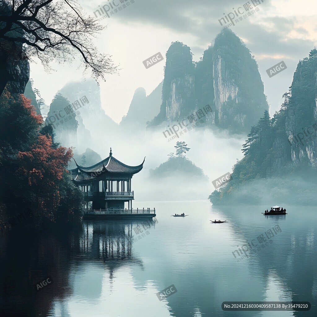 山水楼阁雅致意境风