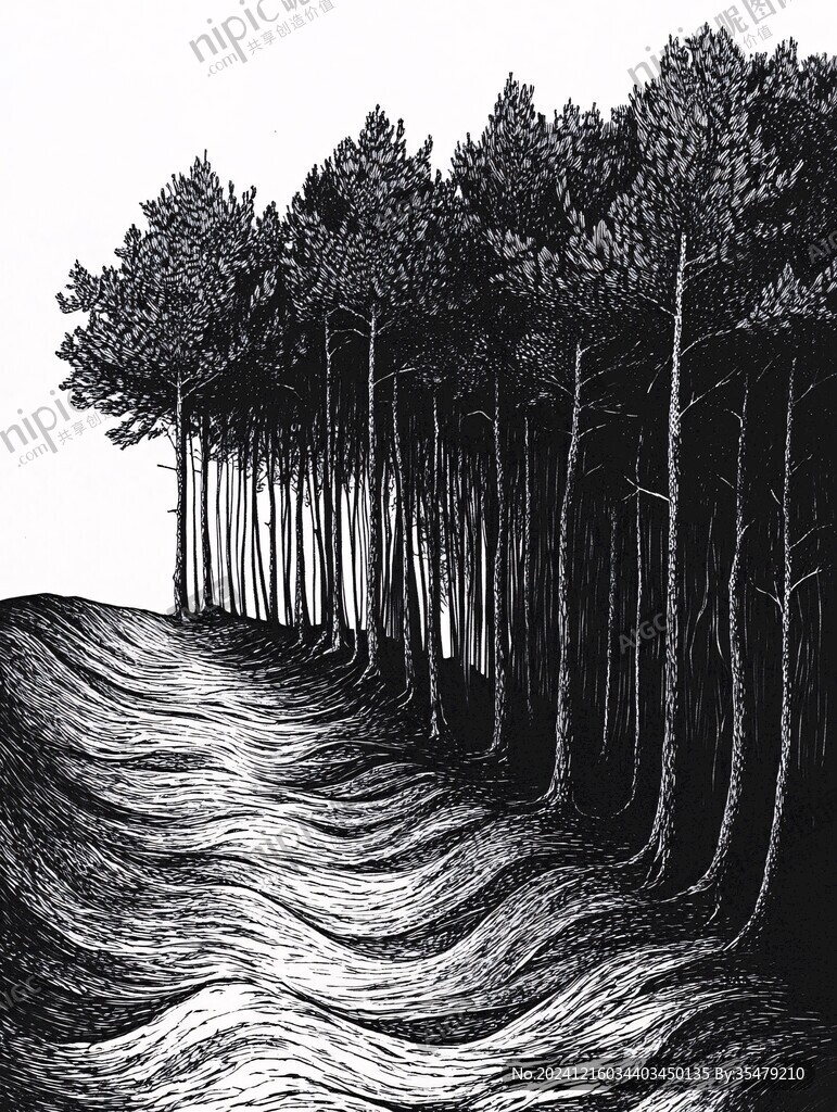 松树木版画