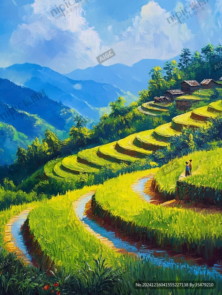 水稻梯田插画