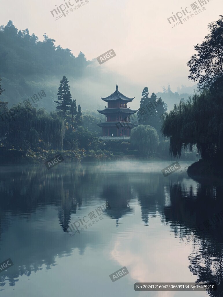 晨雾中的怀思亭