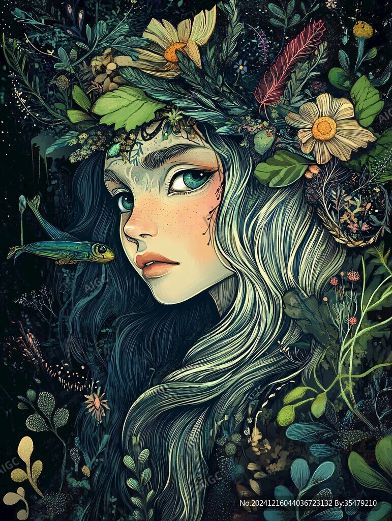 森系美少女插画
