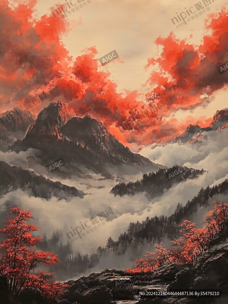 暖色调墨韵唯美红色