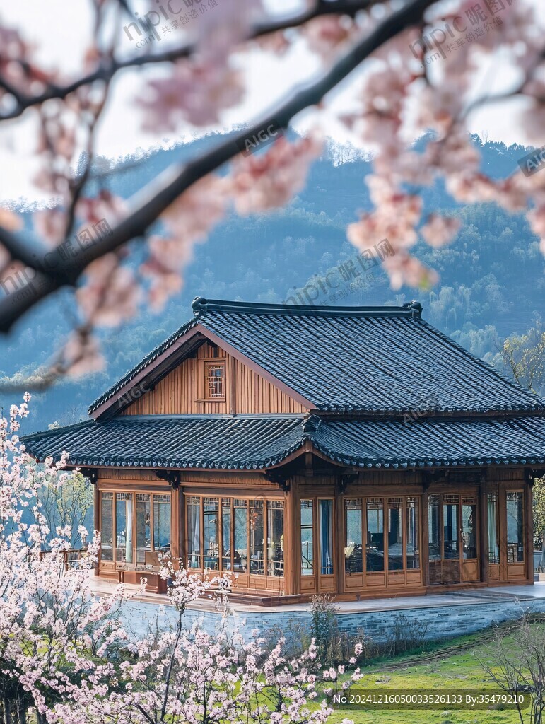 樱花桃花琉璃瓦
