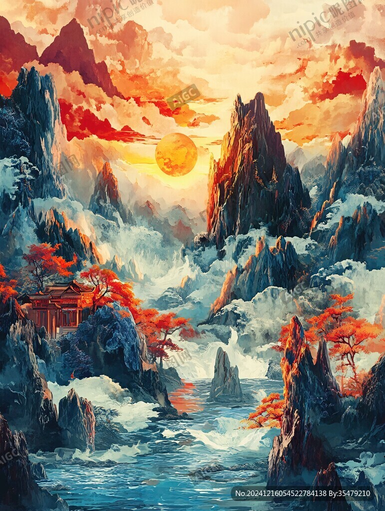 天界晓钟风景插画