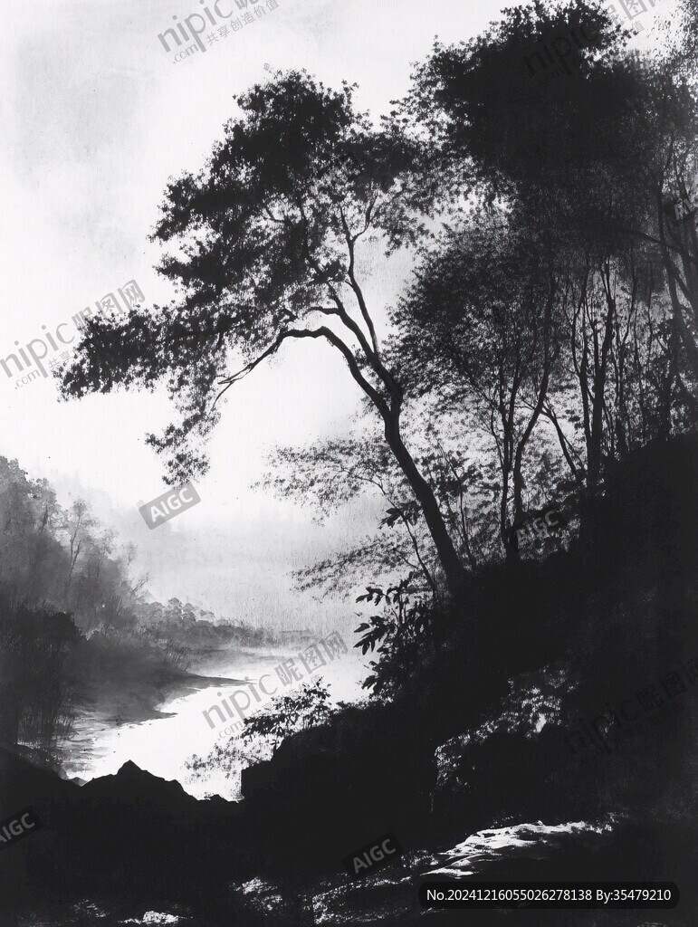 水墨画黑白画风景画
