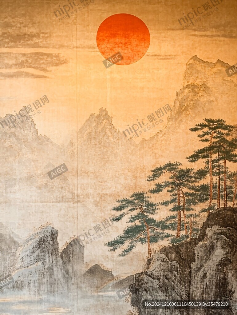 一轮红日出东方迎客松