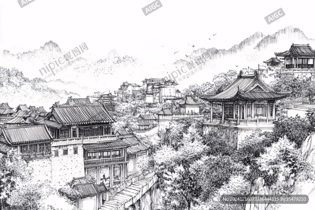 华清宫线稿
