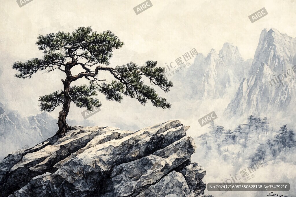 迎客松油画