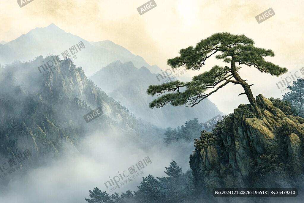 迎客松水墨山川