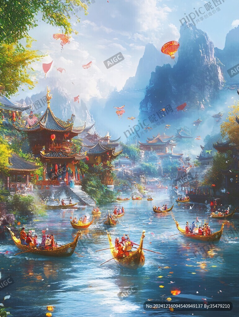 端午赛龙舟古风场景