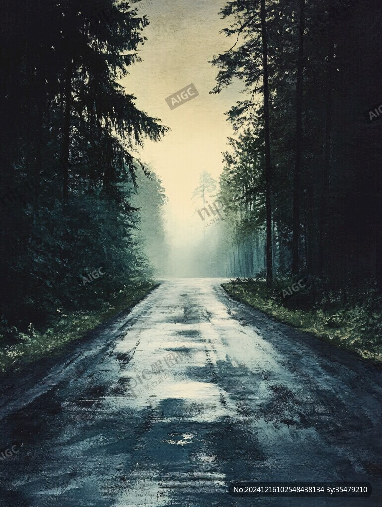 林间道路晚霞