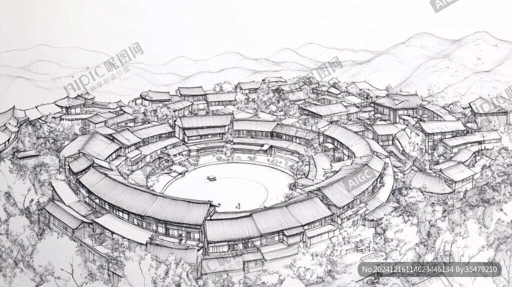 围龙屋线稿