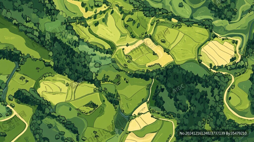 水稻梯田插画