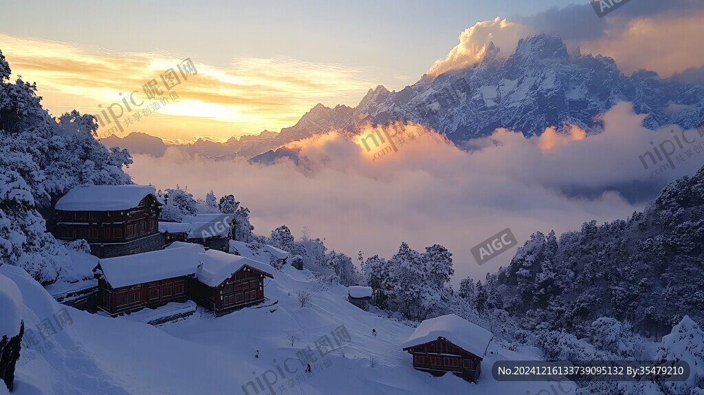 金顶云海雪景日出全景