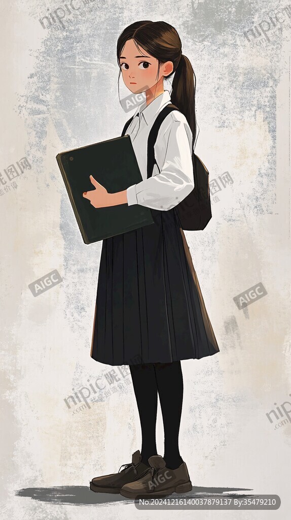 女学生唯美插画