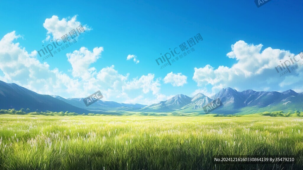 蓝天白云山脉草地背景