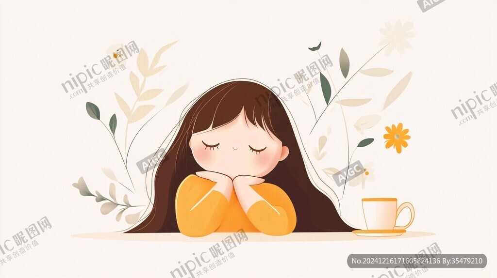 轻松好心情的女孩插画