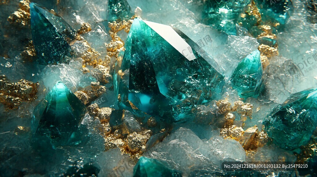 金色蓝绿色水晶石头