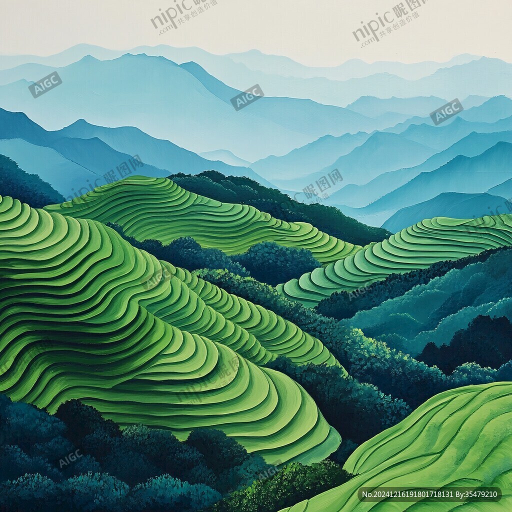 茶园风光插画