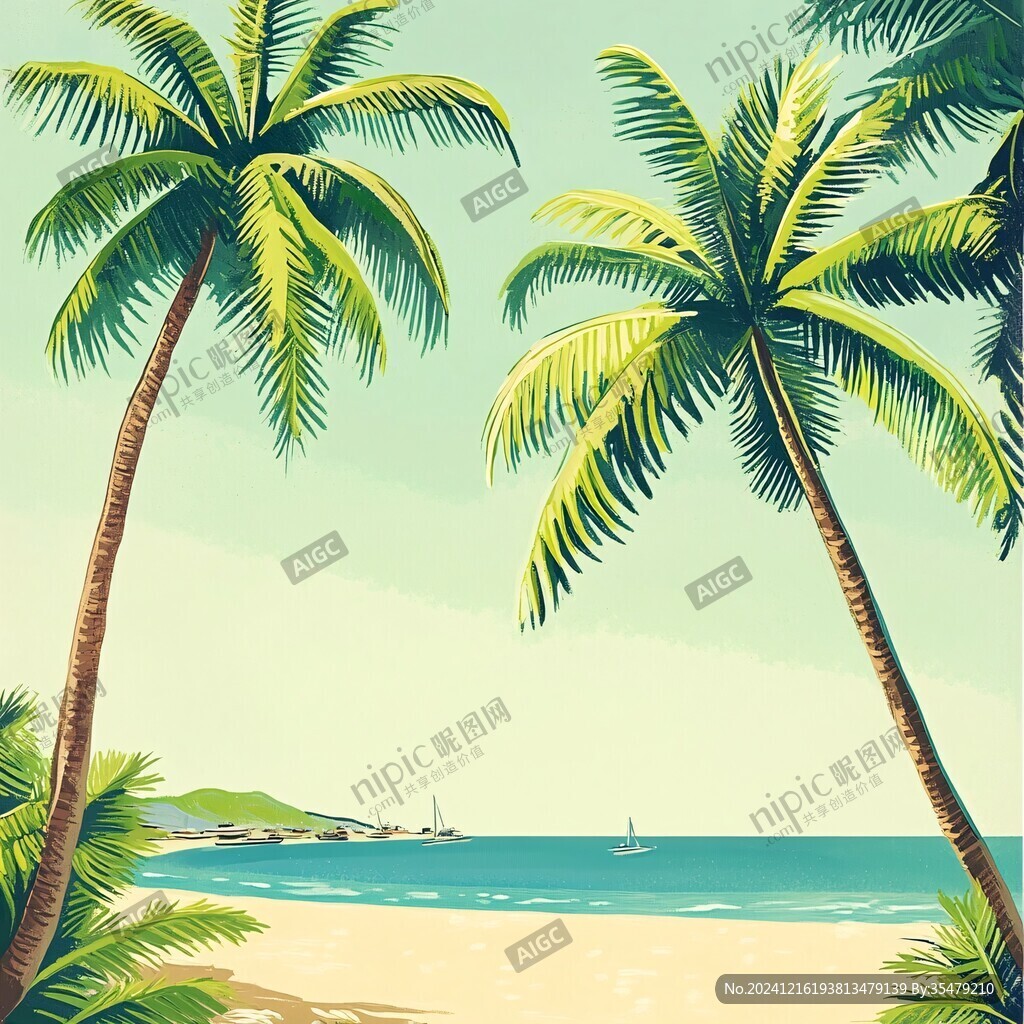 海滩椰树风景