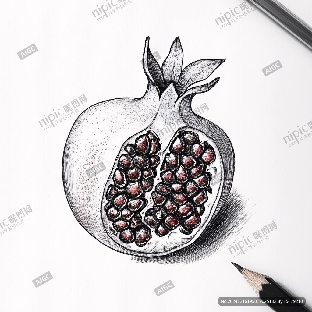 线描石榴