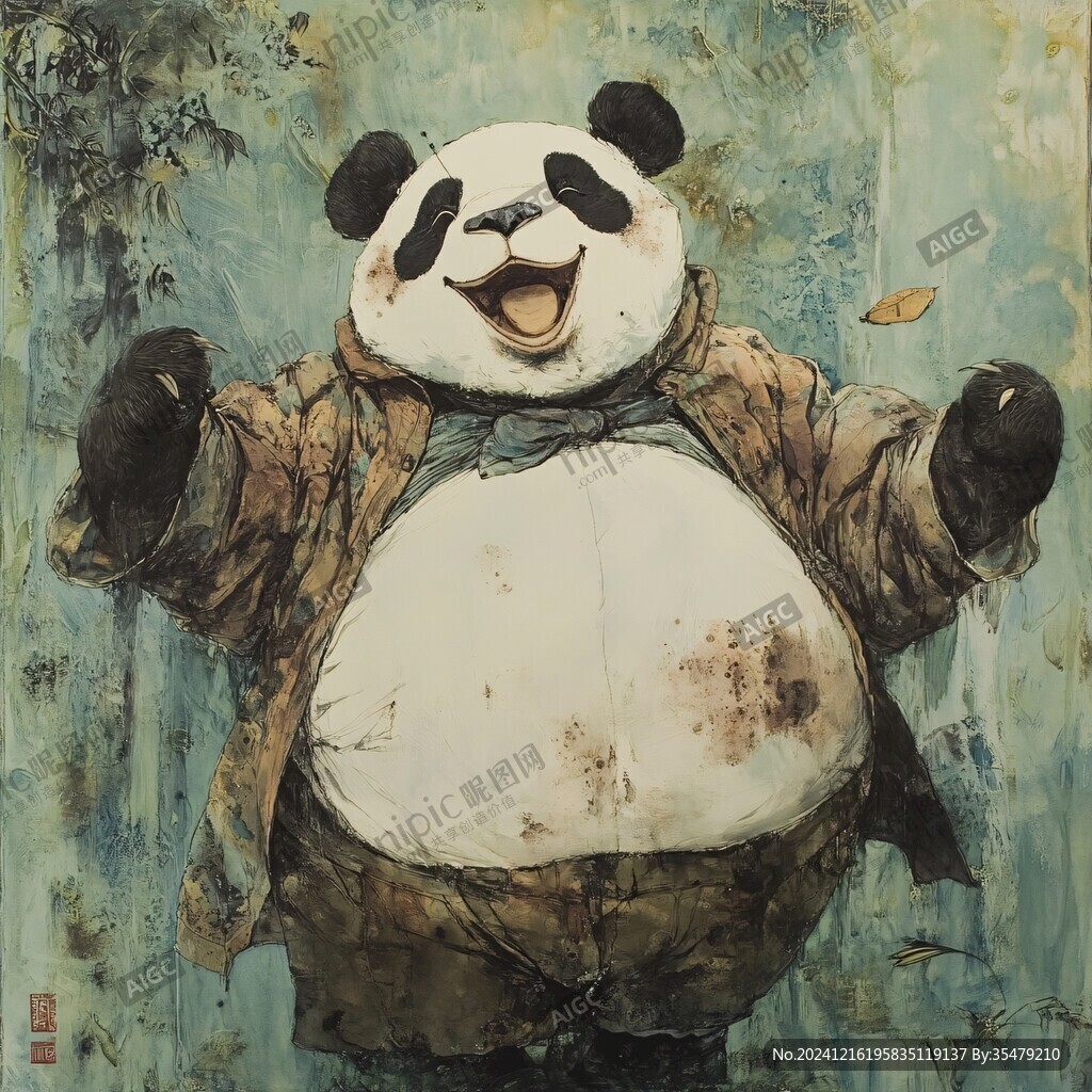 熊猫题材油画