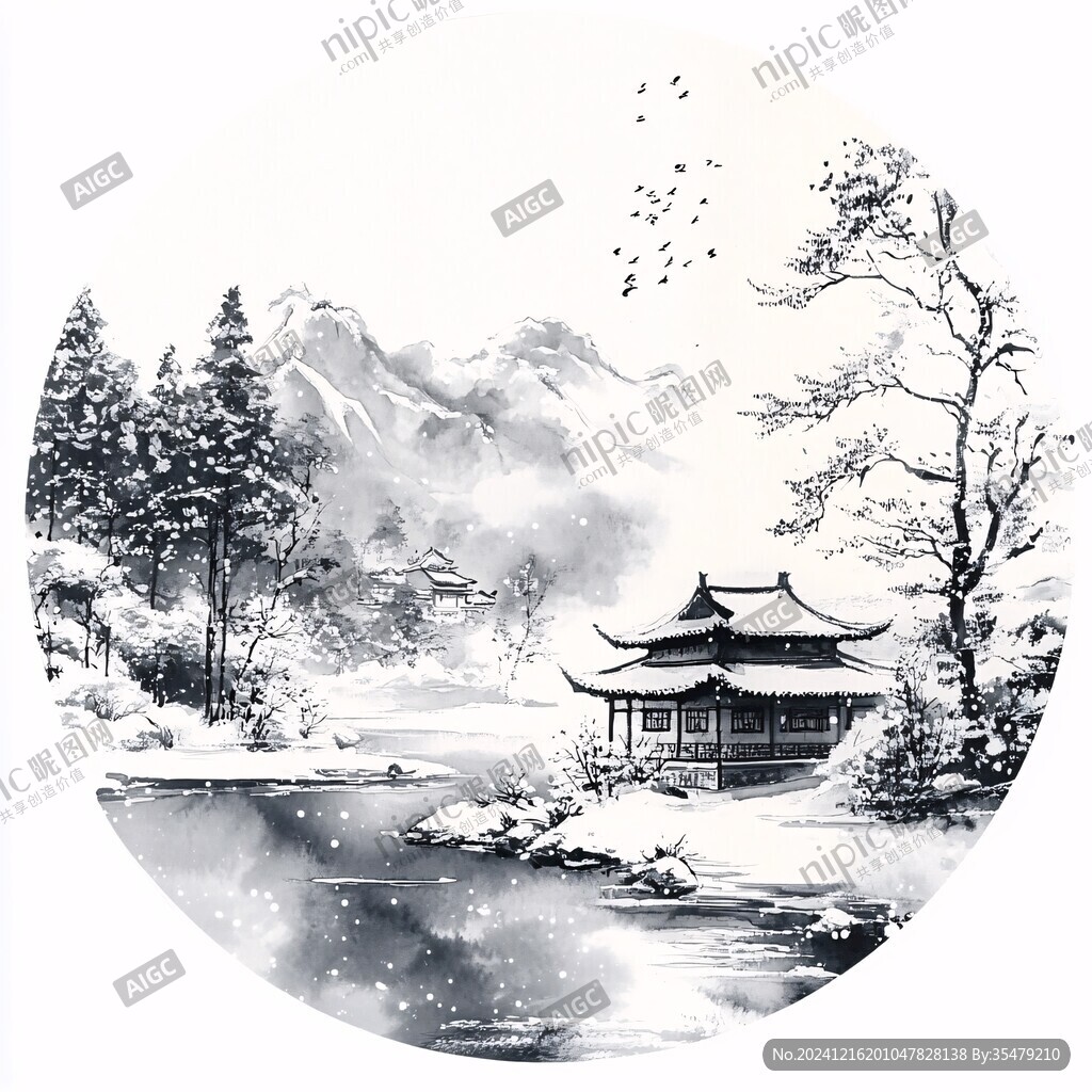 雪景山水插画